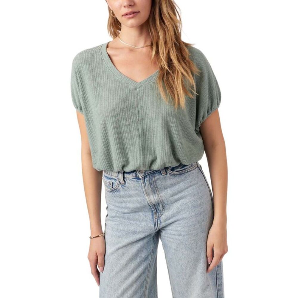 Project Social T Womens Cerise V-Neck Bubble Rib T-Shirt